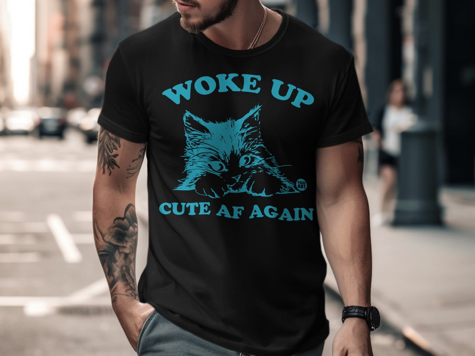 Woke Up Cute AF Again Cat Design T-shirt
