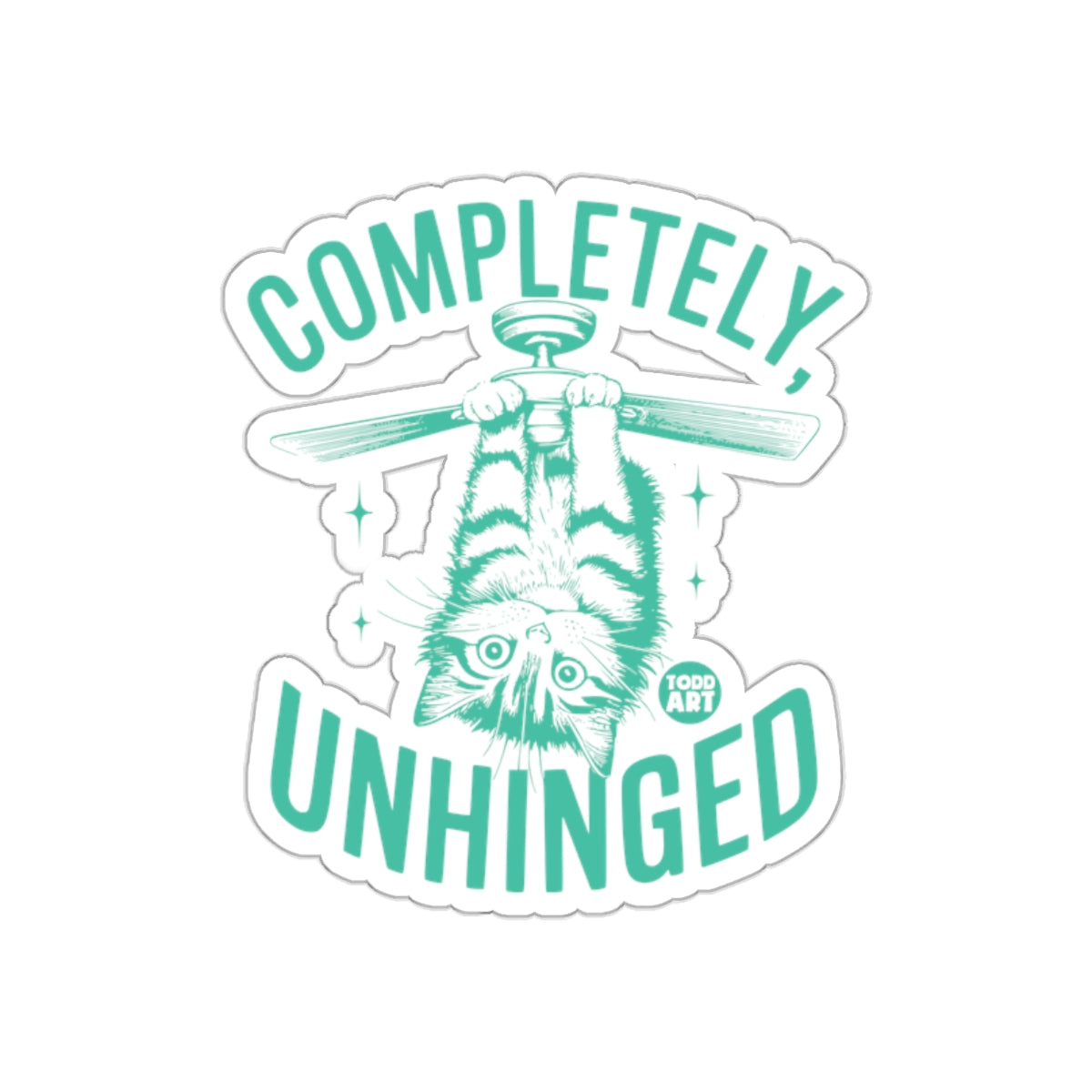 Completely Unhinged Cat Hanging From Fan Artwork sticker