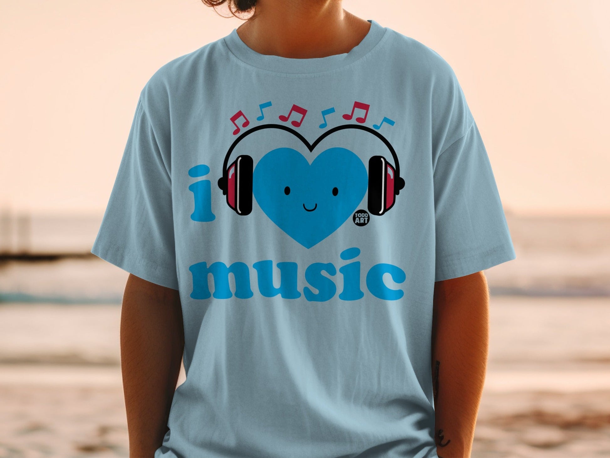 I Love Music Heart Headphones Design T-Shirt