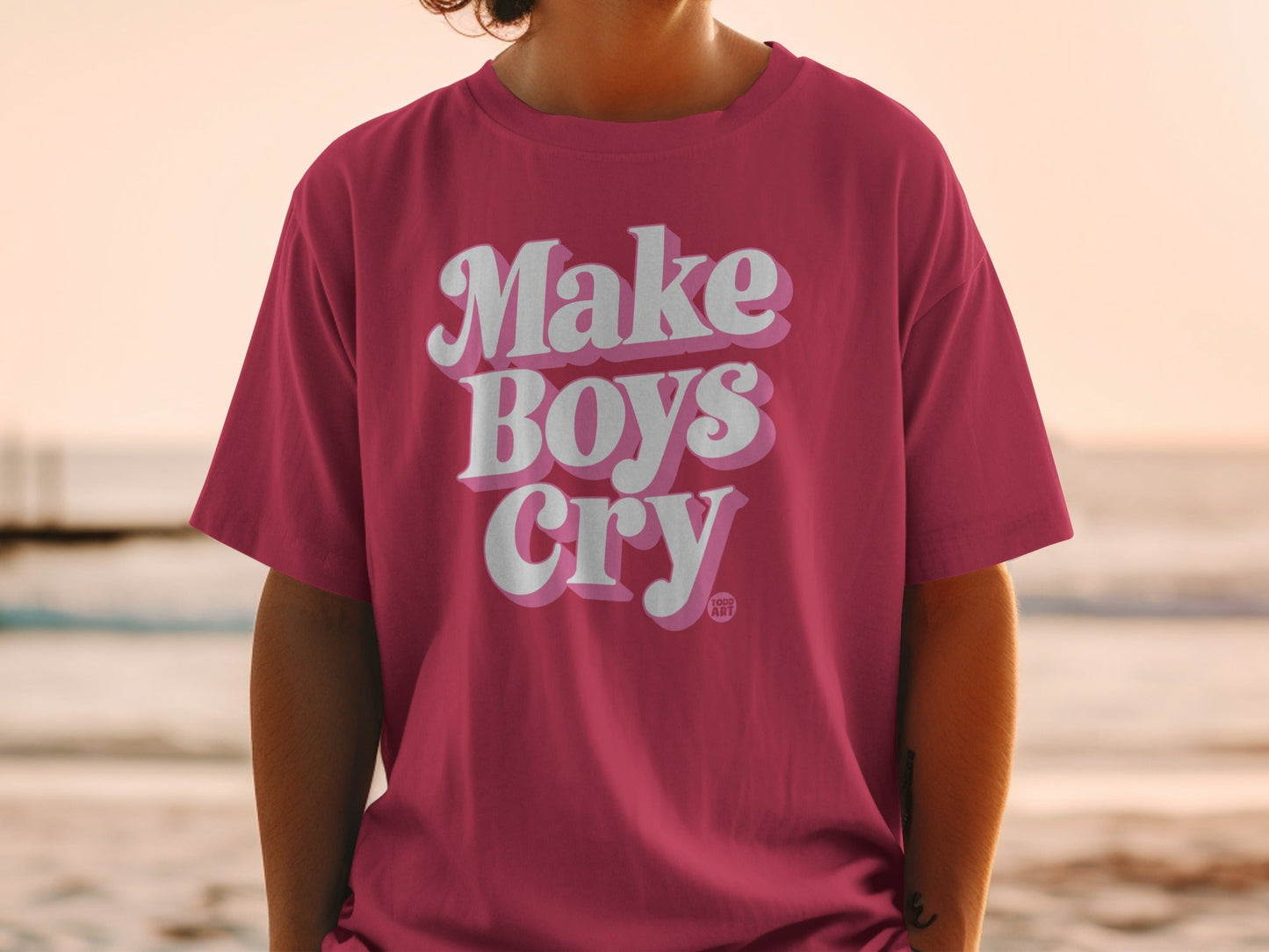 Make Boys Cry Graphic Pink T-Shirt Product
