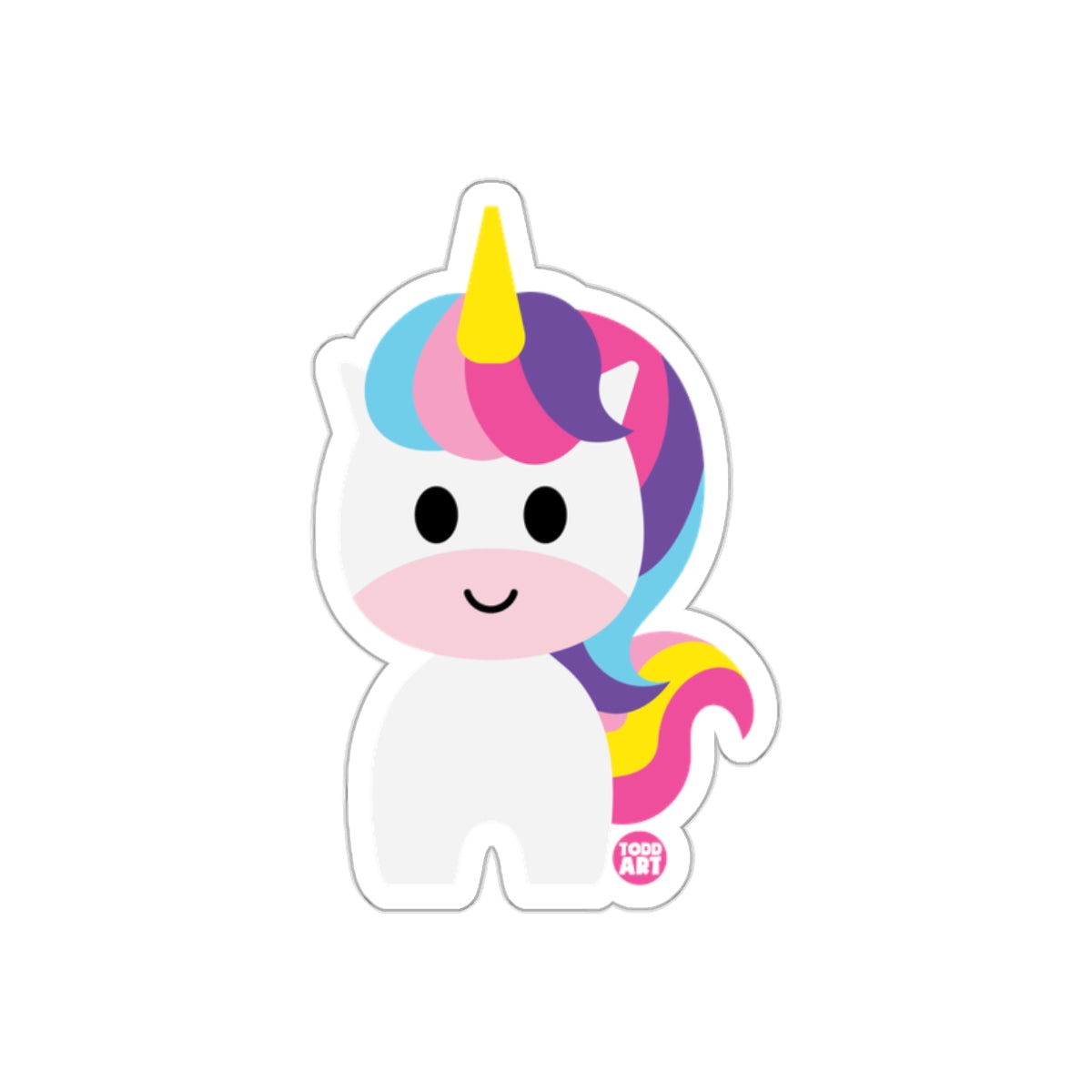 Cute Cartoon Unicorn Sticker with Rainbow Hair Design