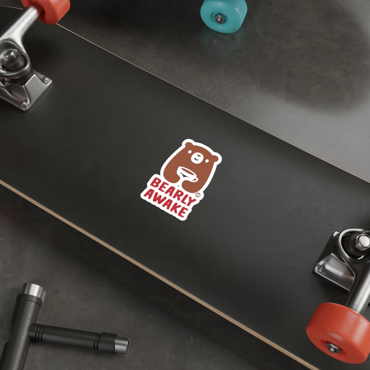 BEARLY AWAKE Bear Coffee Cup Sticker Funny Cartoon 