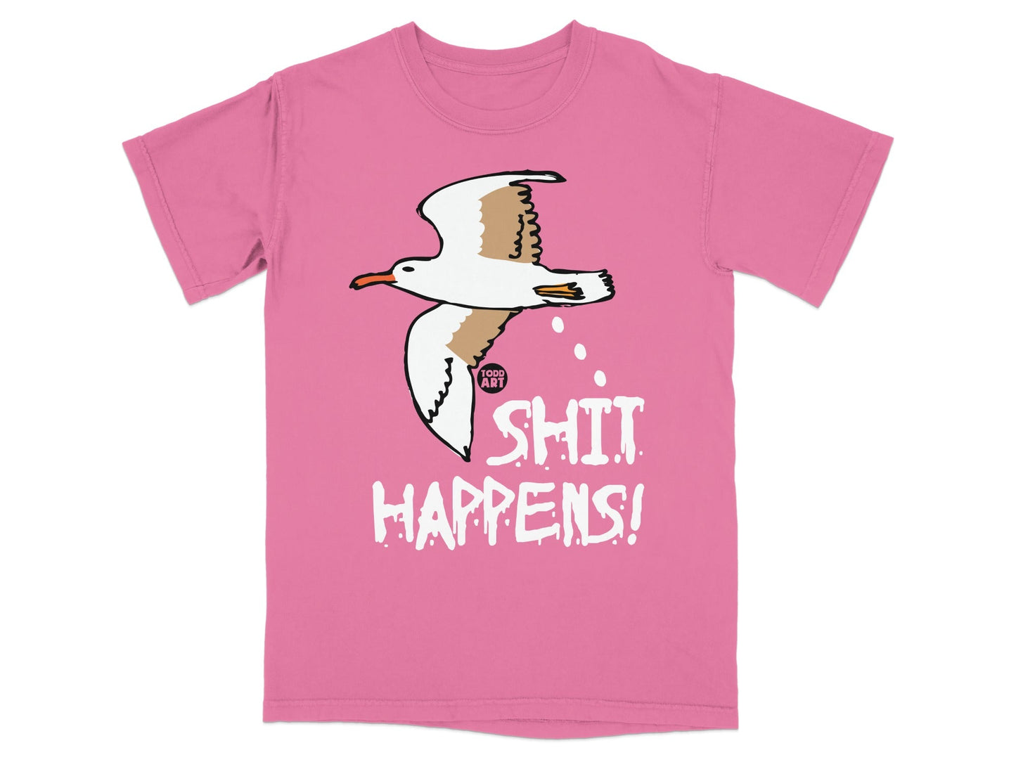Humorous Shit Happens Seagull Graphic T-shirt