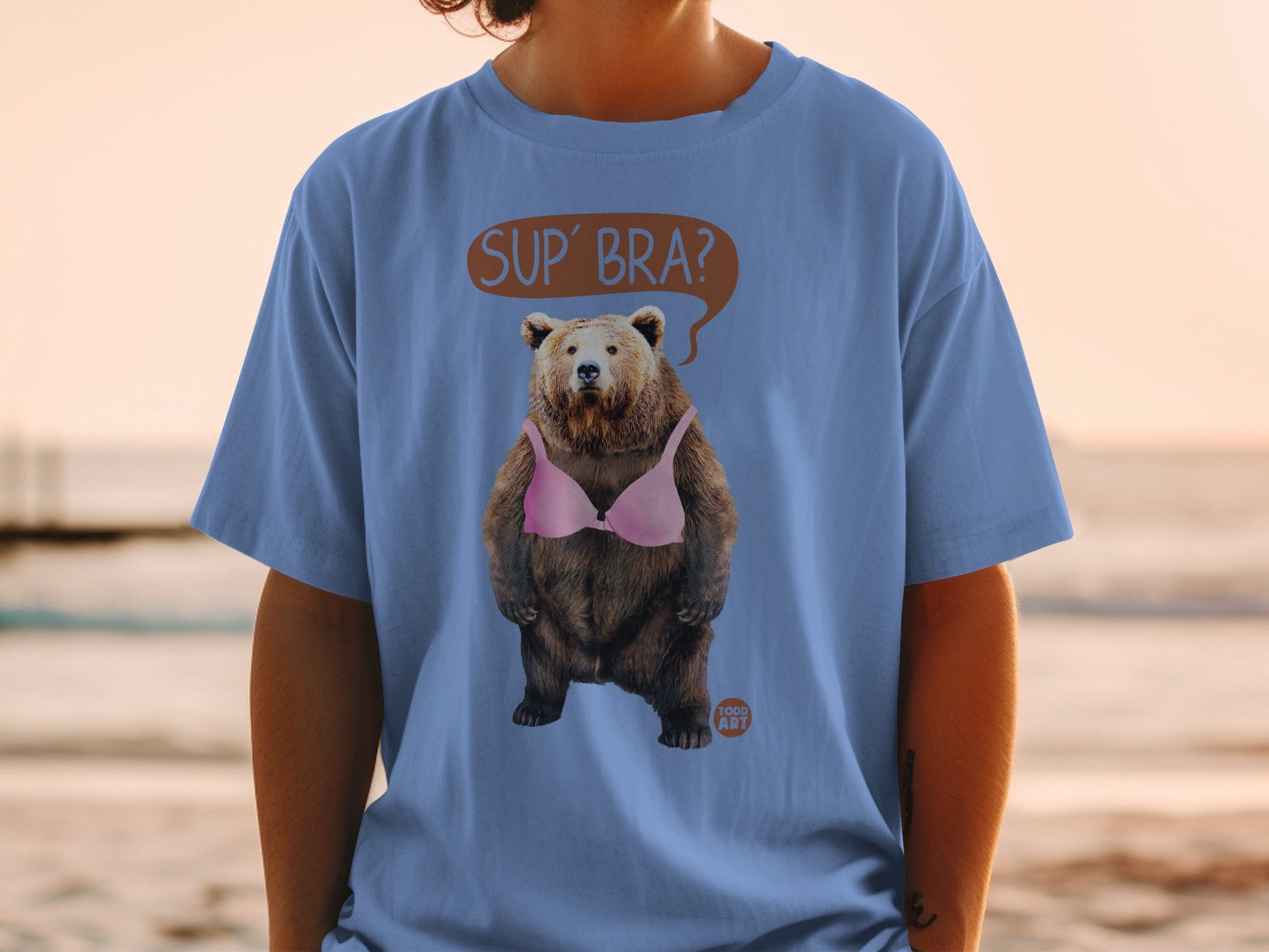Funny Bear Saying Sup' Bra Men's Blue T-Shirt