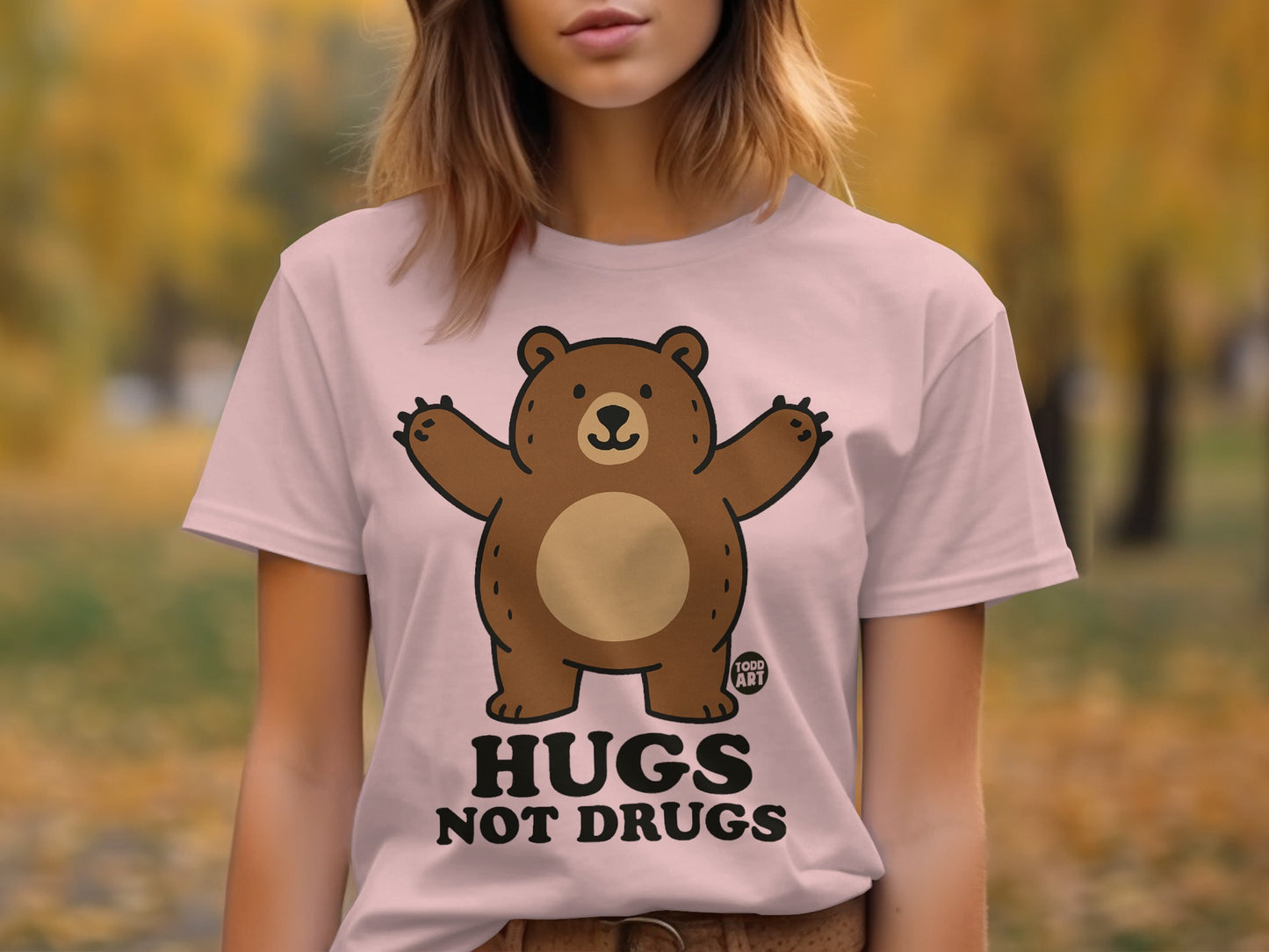 Hugs Not Drugs Cute Bear Graphic Design T-Shirt