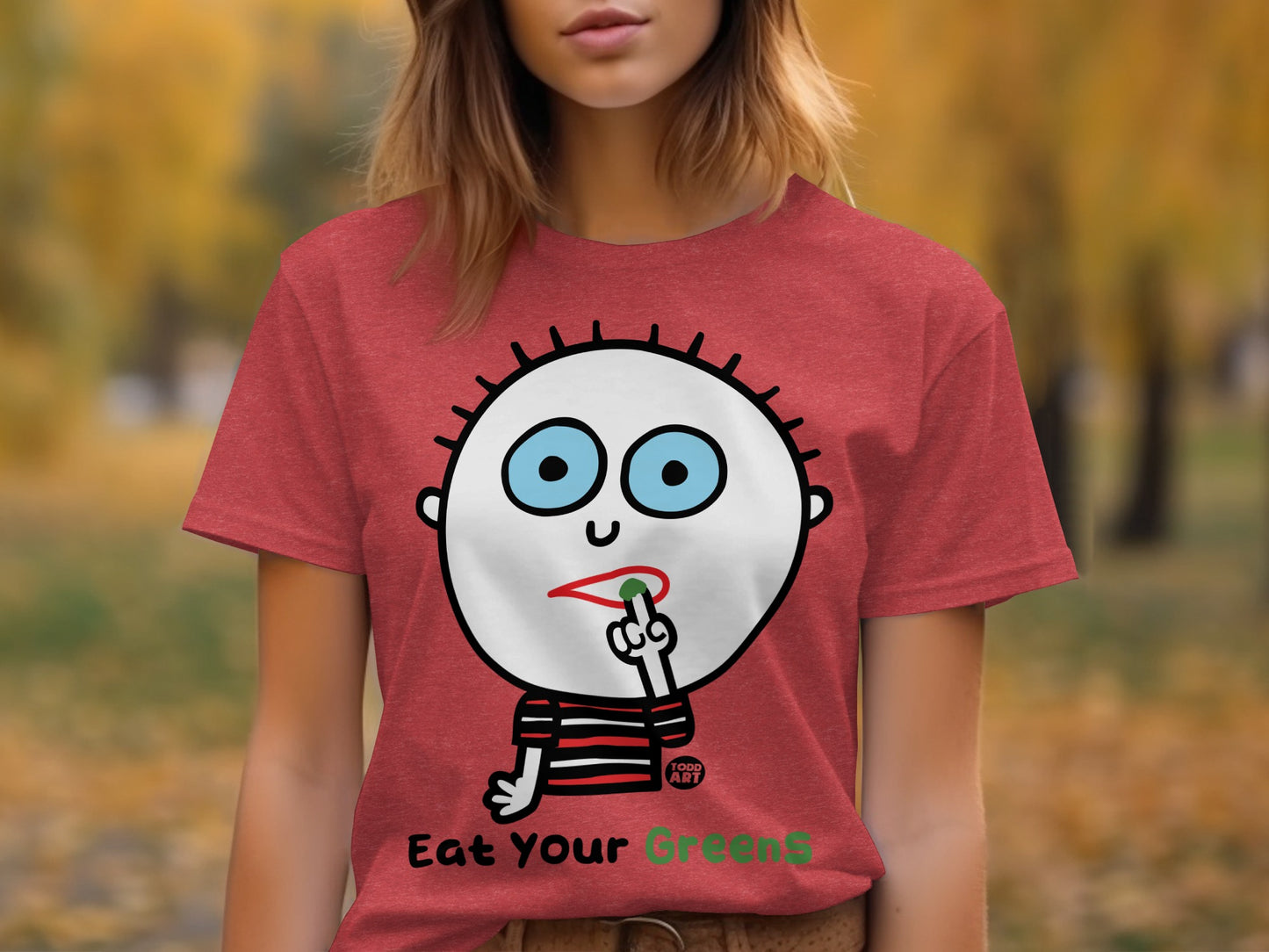 Eat Your Greens Cartoon Character T Shirt