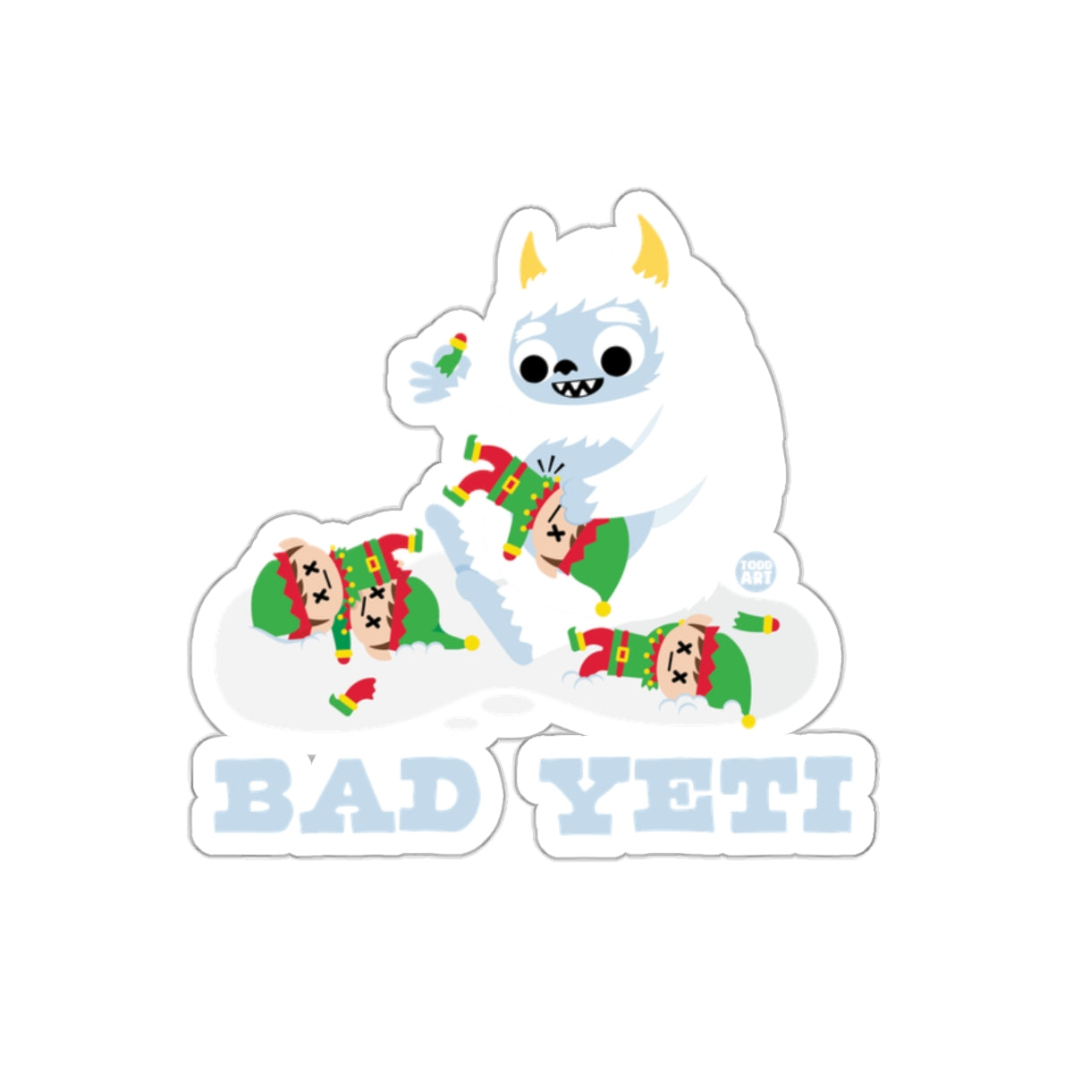 Funny Bad Yeti with Elves Sticker for Holiday Fun