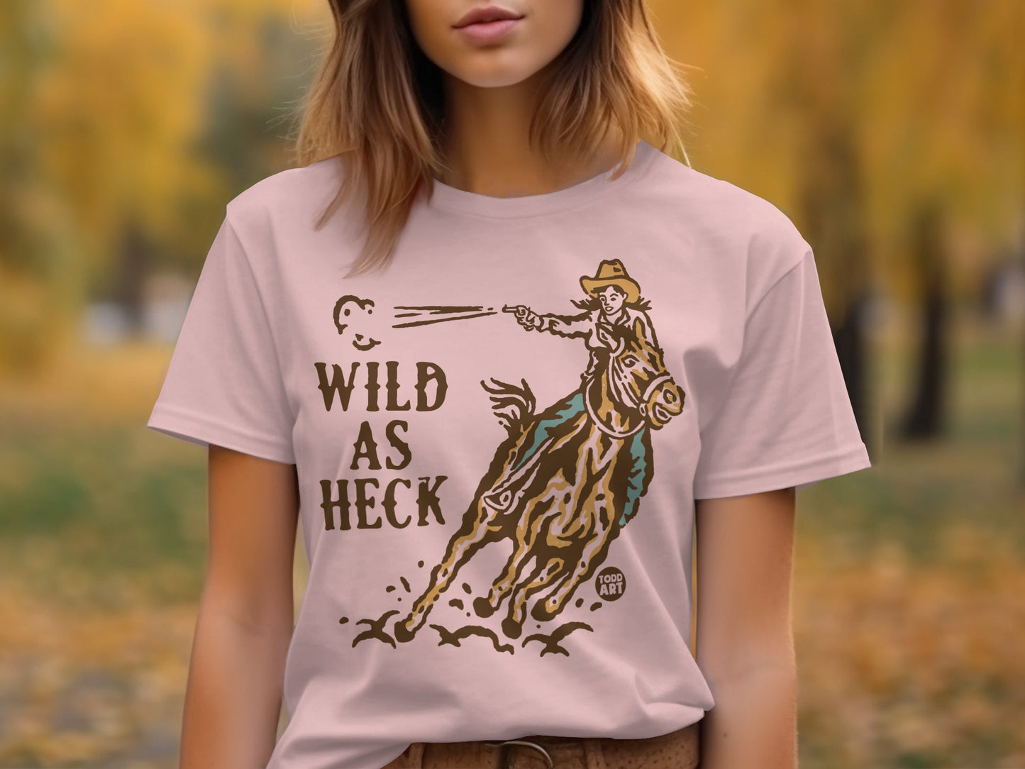 Wild As Heck Cowboy Riding Horse Graphic T-shirt