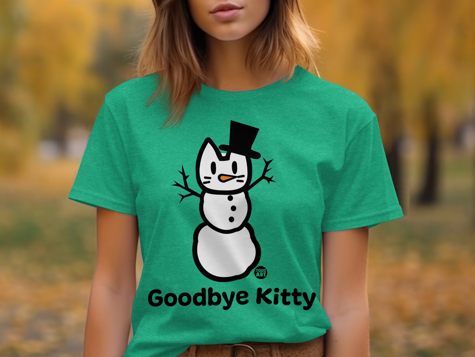 Goodbye Kitty Snowman Graphic T-Shirt for Winter