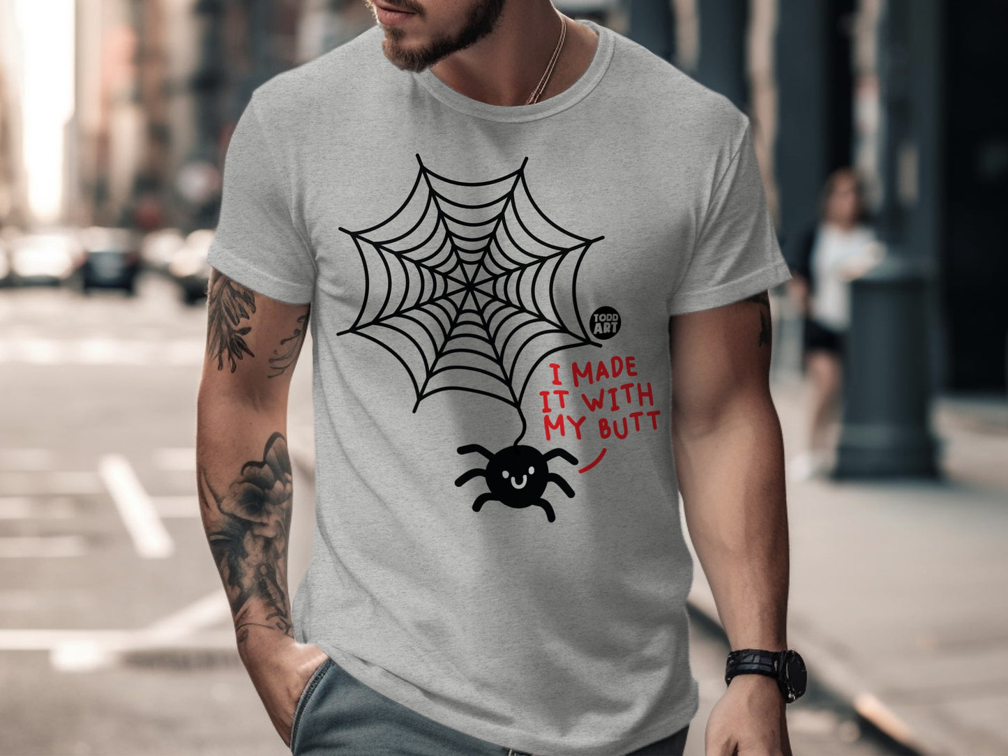 Funny Spider Web Design Shirt with Humorous Text
