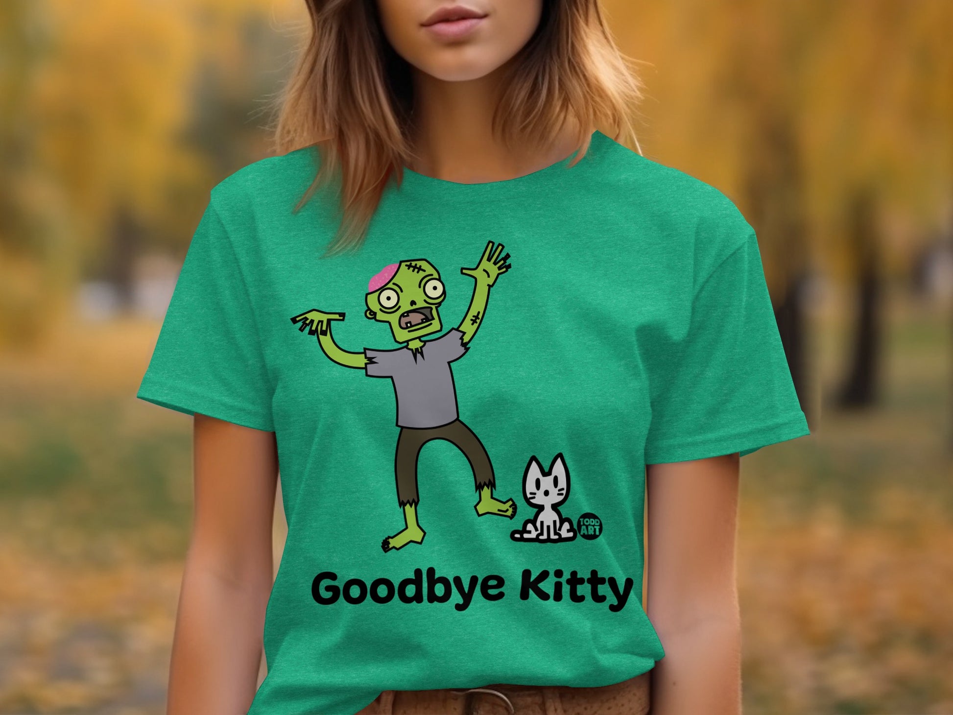 Funny Zombie and Cat Goodbye Kitty Graphic Tee