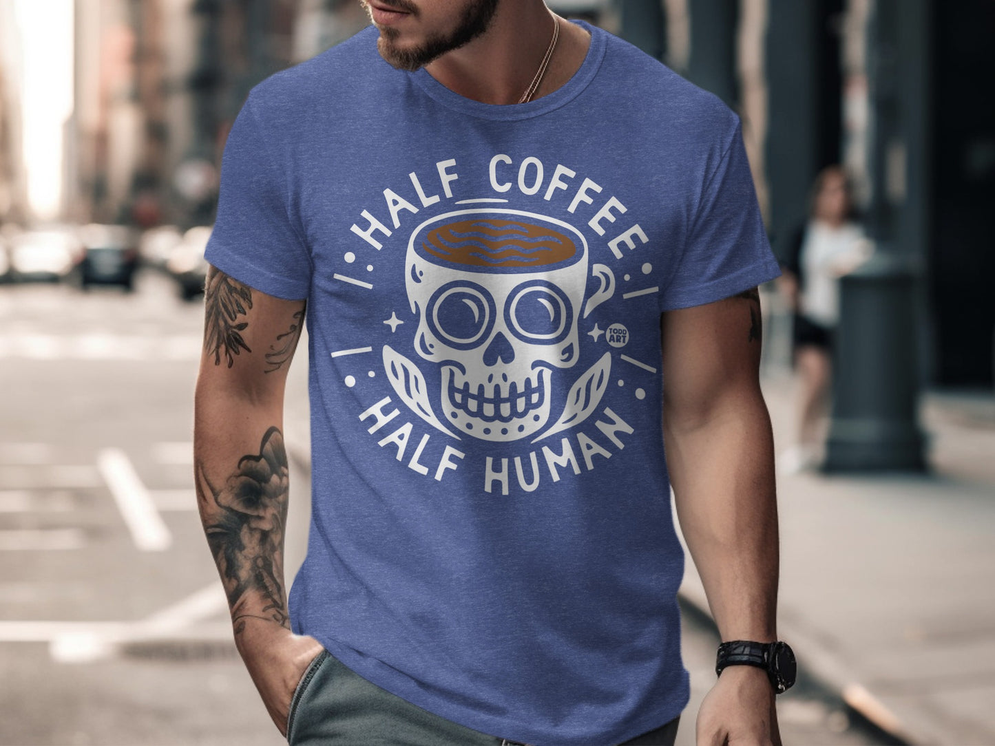 Half Coffee Half Human T-shirt with Skull Design