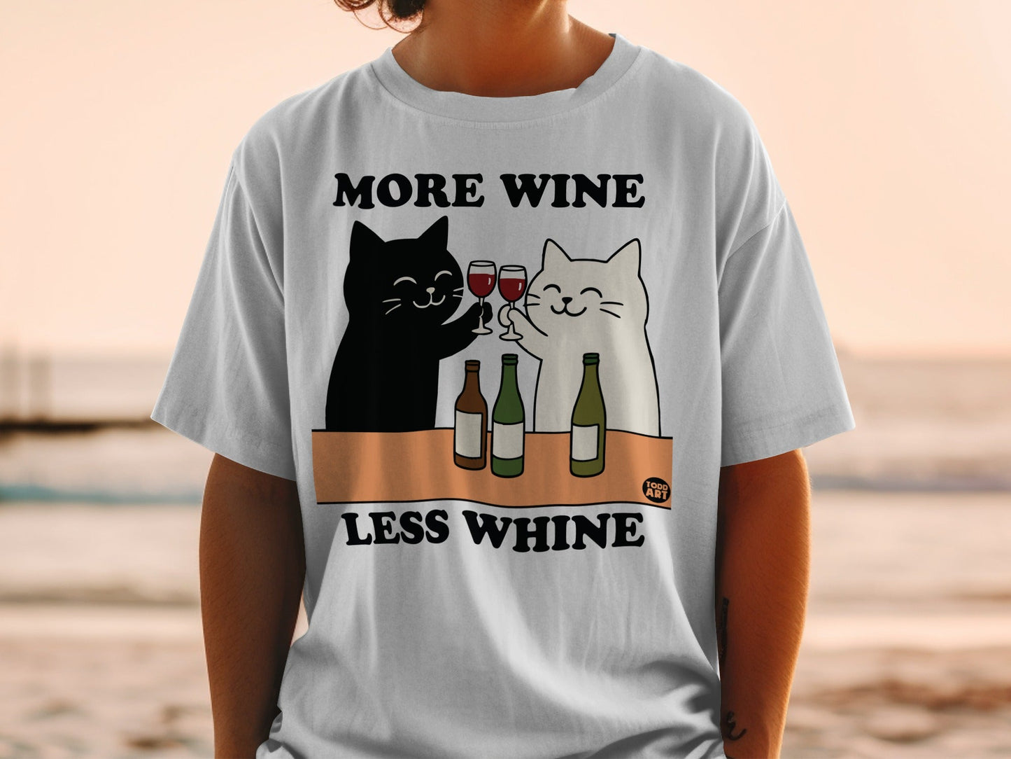 More Wine Less Whine Cat T-Shirt Fun Graphic Design