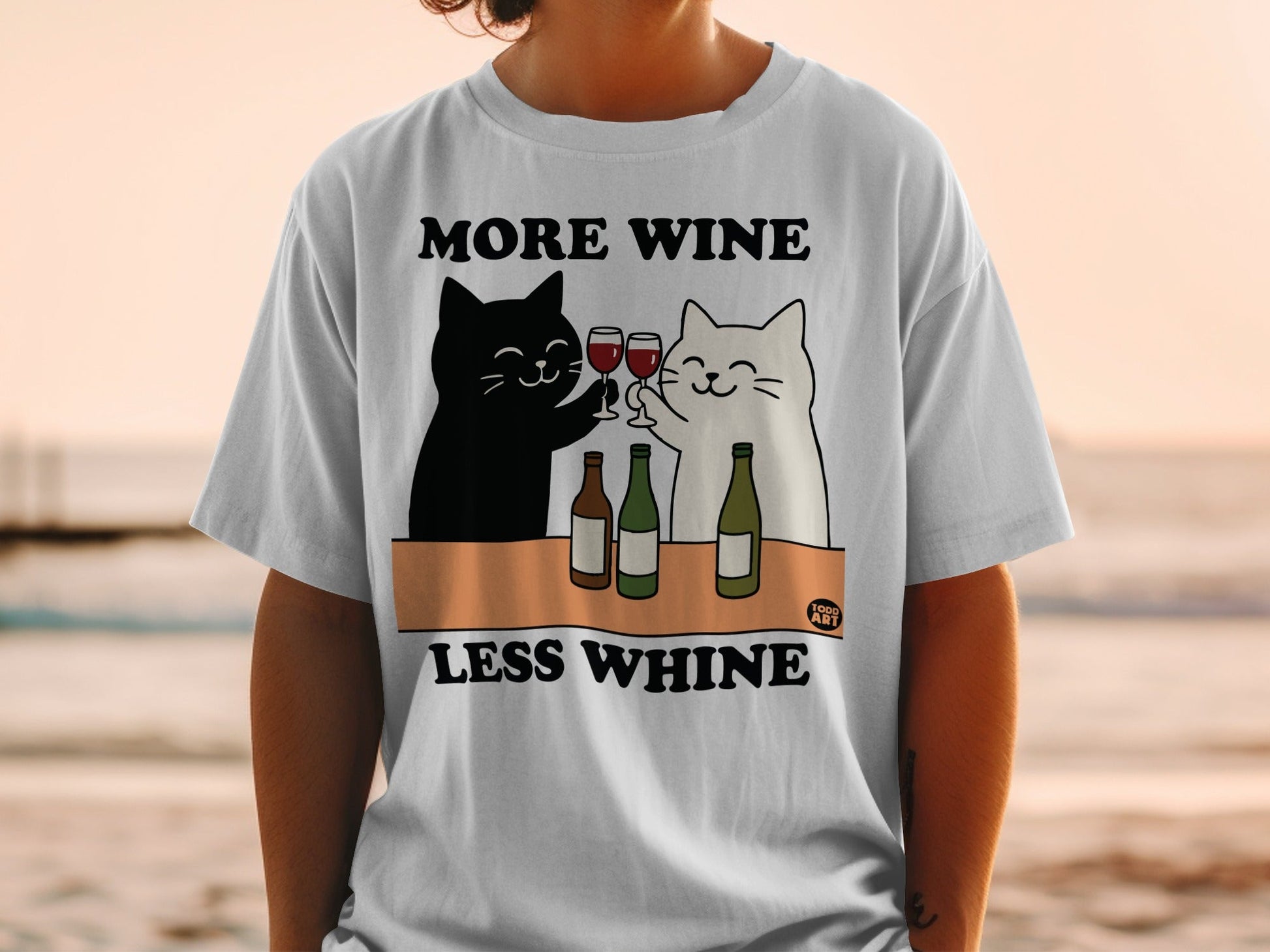 More Wine Less Whine Cat T-Shirt Fun Graphic Design