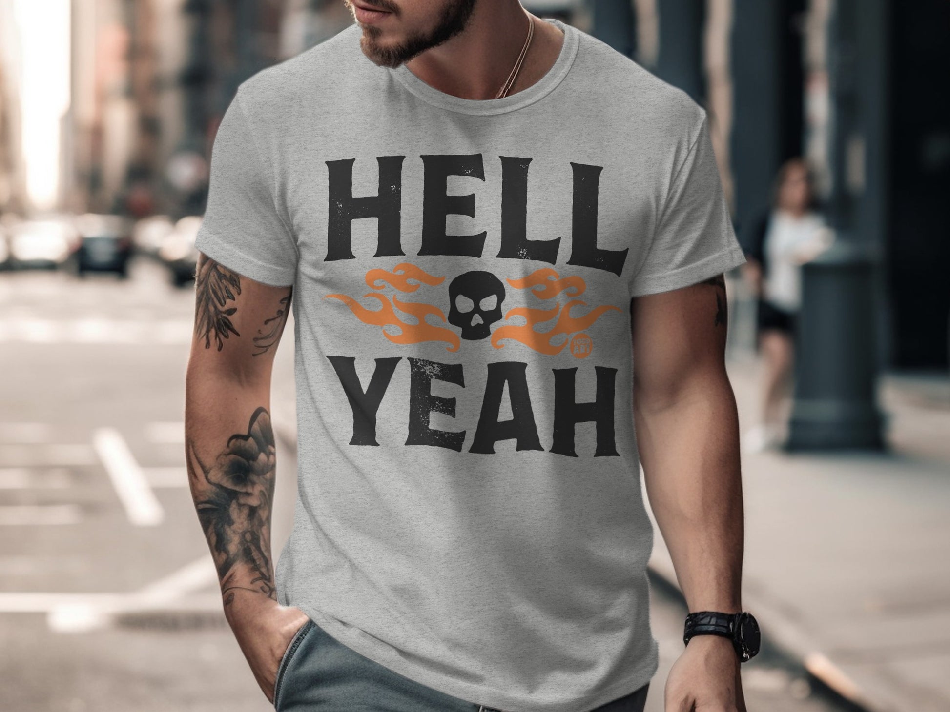 Hell Yeah Skull with Flames Graphic T-Shirt