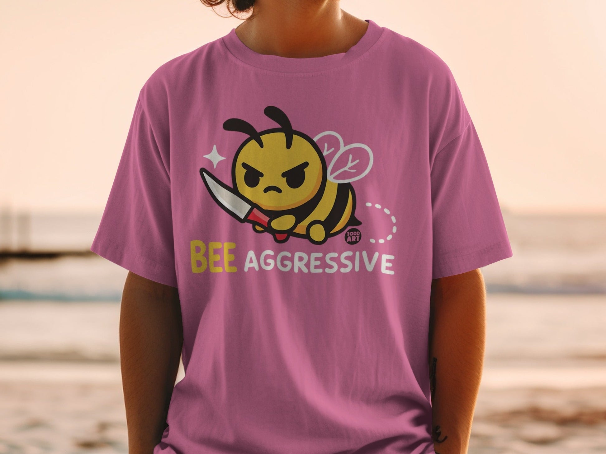 BEE Aggressive Cute Angry Bee with Knife Graphic Shirt