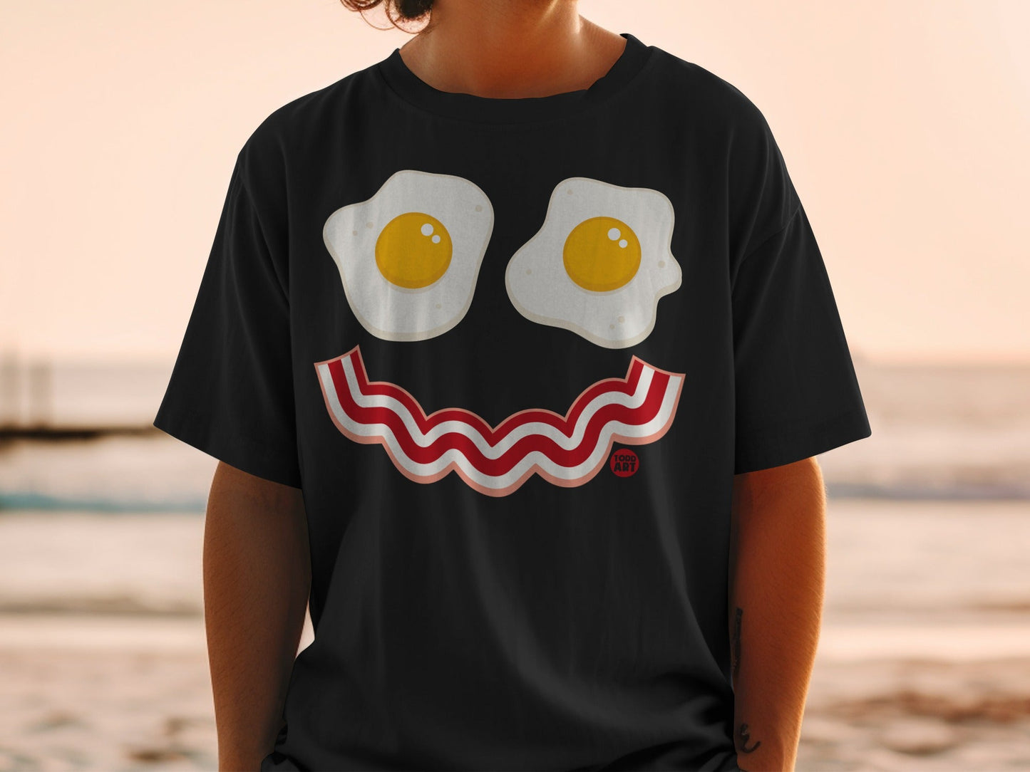 Fun Breakfast Face T-shirt with Egg and Bacon Design