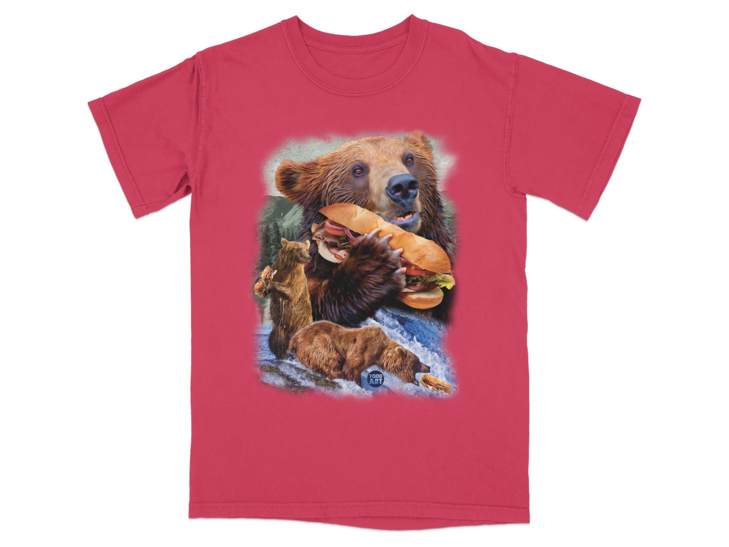 Bear Eating Sandwich Funny Graphic Tee Shirt