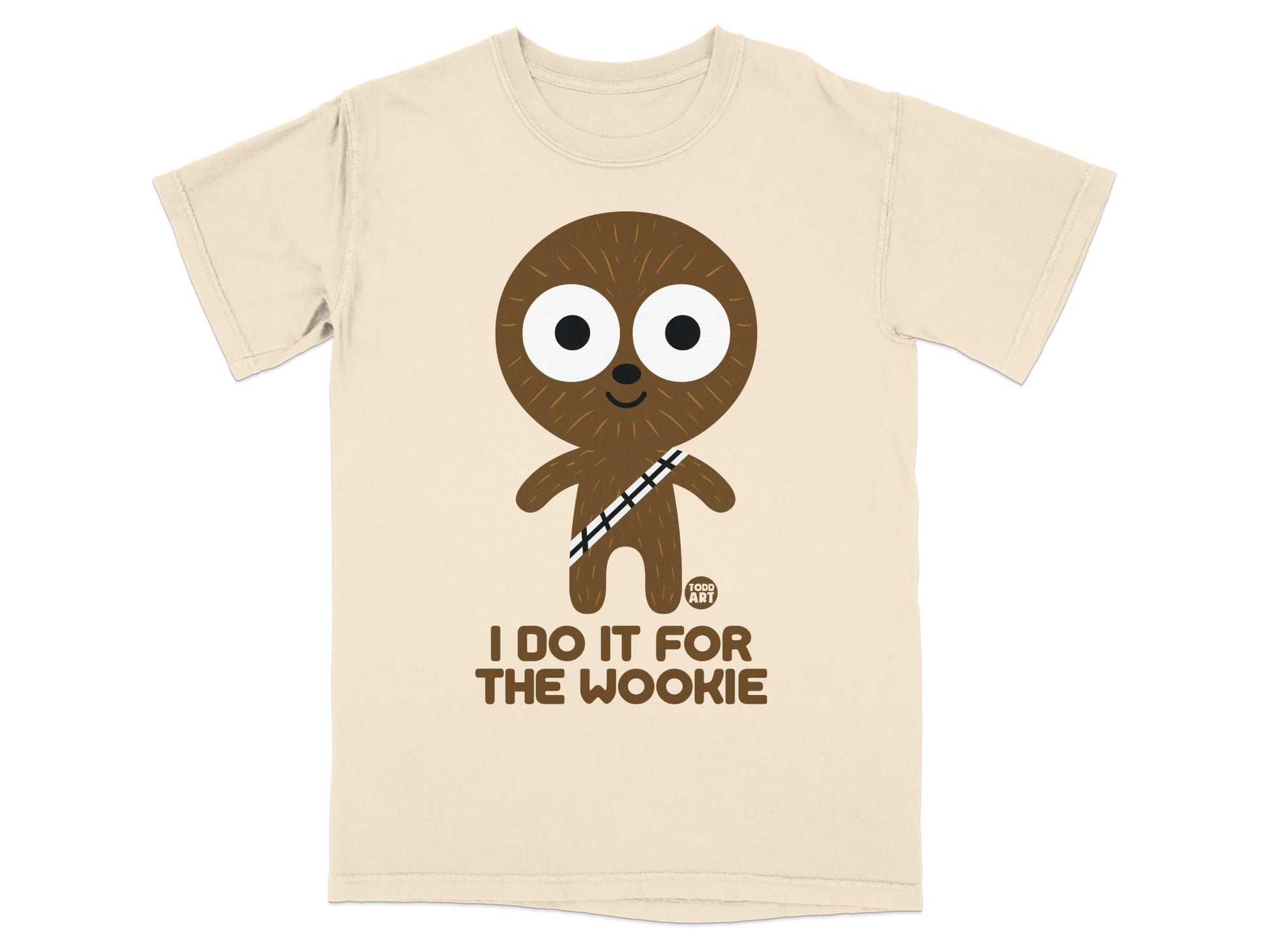 Cartoon Wookiee graphic t-shirt with "I DO IT FOR THE WOOKIE" text.