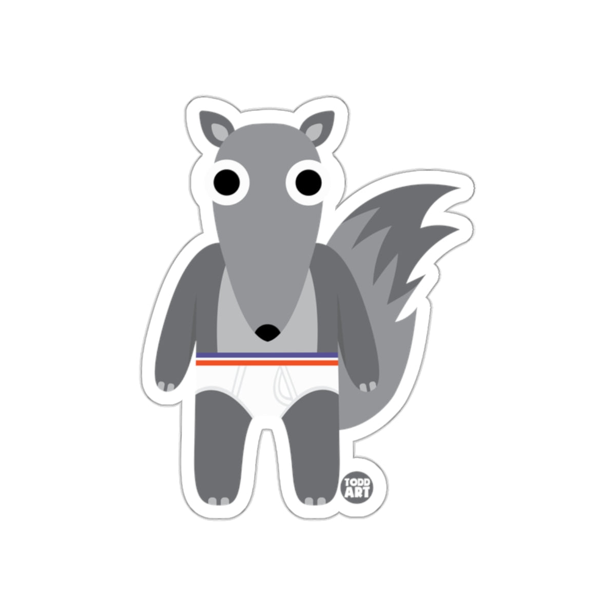 Cartoon Gray Wolf with Striped Waistband Sticker