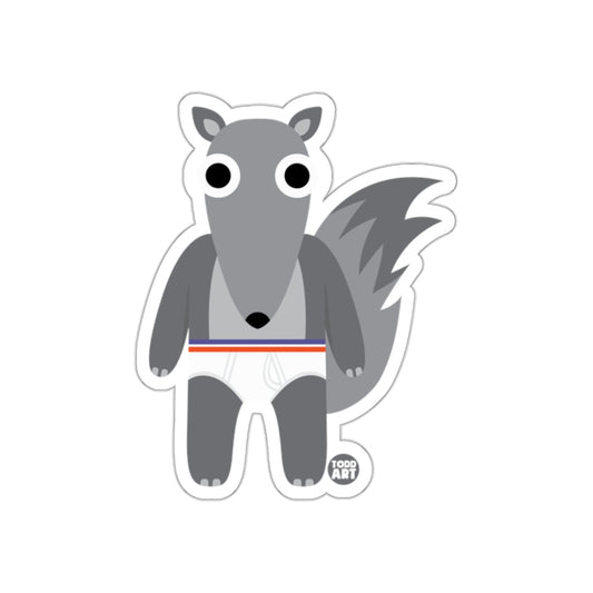 Cartoon Gray Wolf with Striped Waistband Sticker