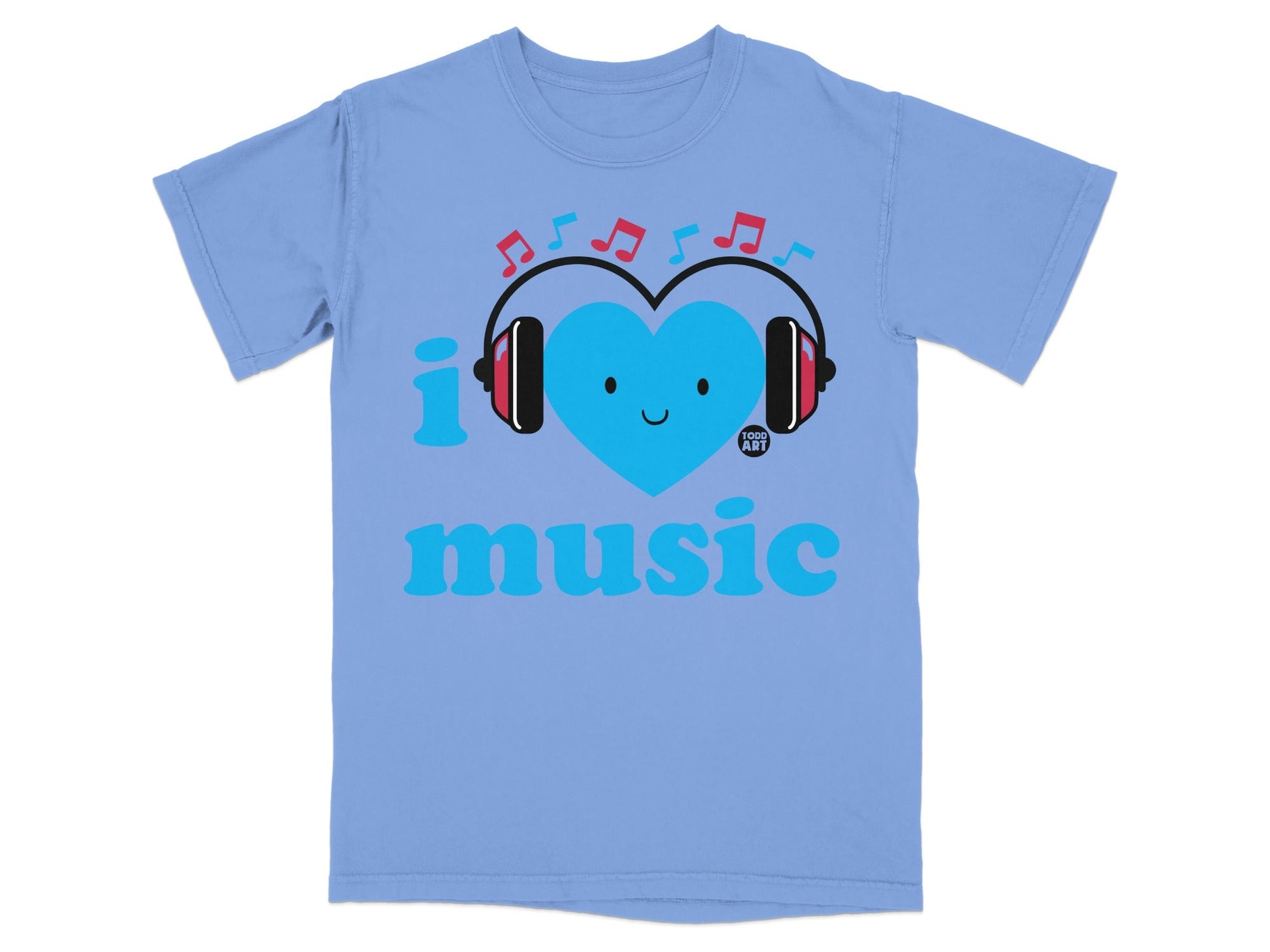 I Heart Music with Headphones Cute Blue T-shirt