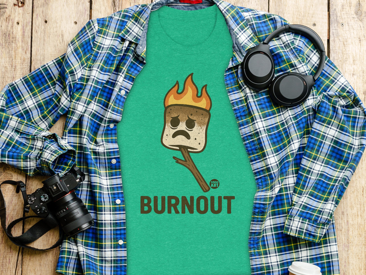 Burnout Cartoon Campfire Marshmallow T-Shirt