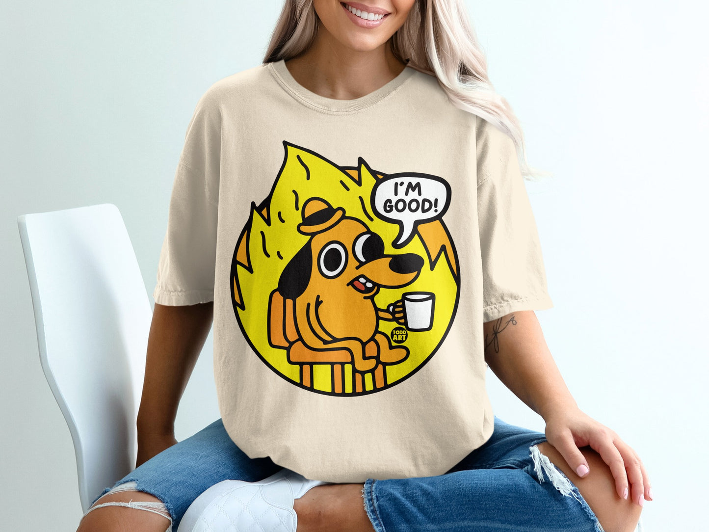 I'm Good Cartoon Dog With Coffee Graphic T-shirt