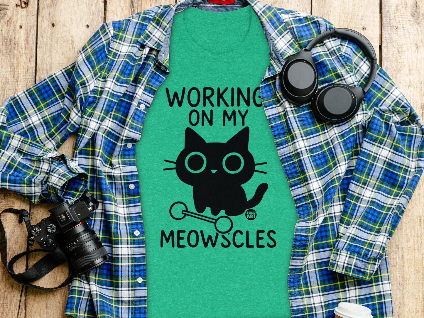 Working On My Meowscles Funny Cat Graphic Shirt