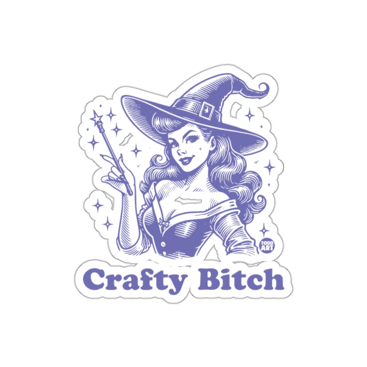 Crafty Bitch Pinup Witch Magic Wand Sparkles sticker