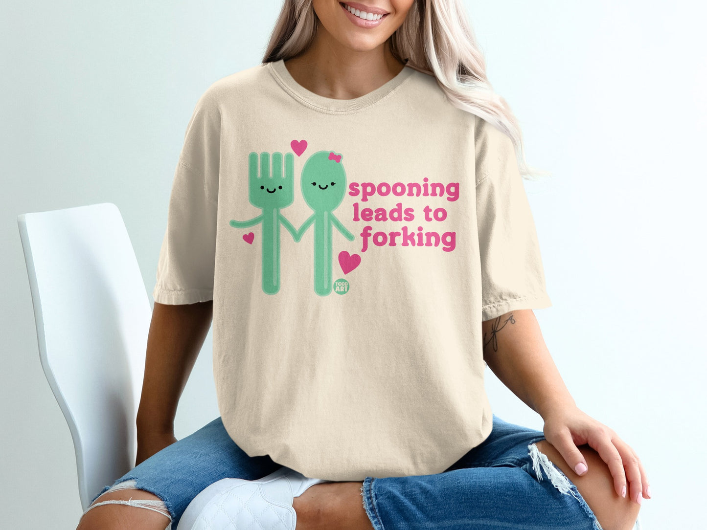 Spooning leads to forking cartoon characters t-shirt