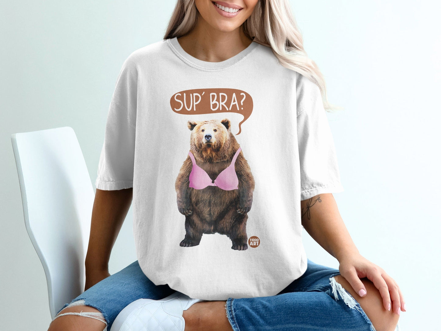 Sup' Bra Funny Bear Statement T-shirt