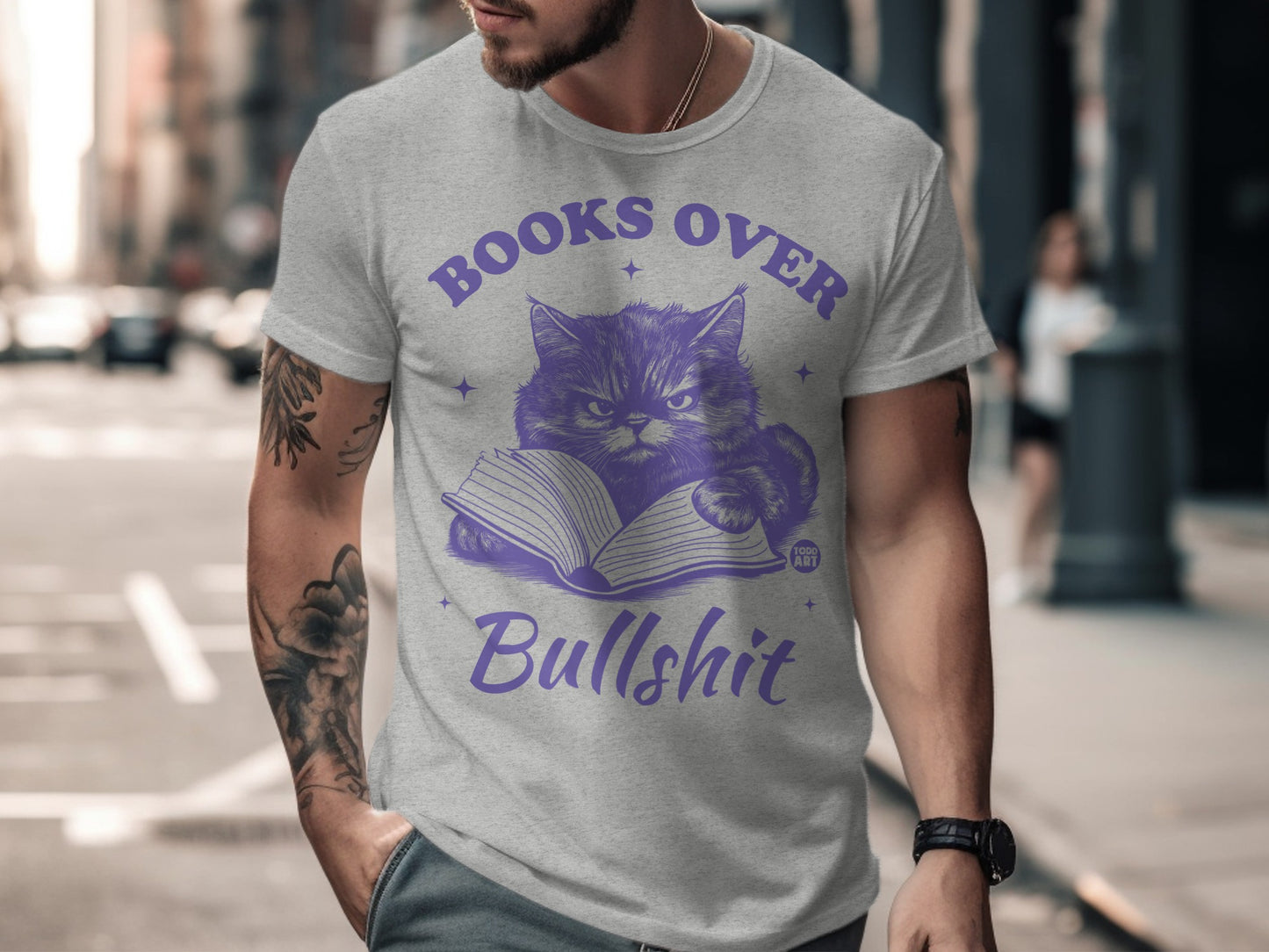 Books Over Bullshit Cute Cat Reading T-Shirt