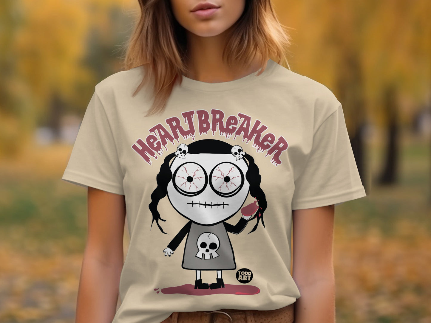 Heartbreaker Skull Design Illustrated Character T-Shirt