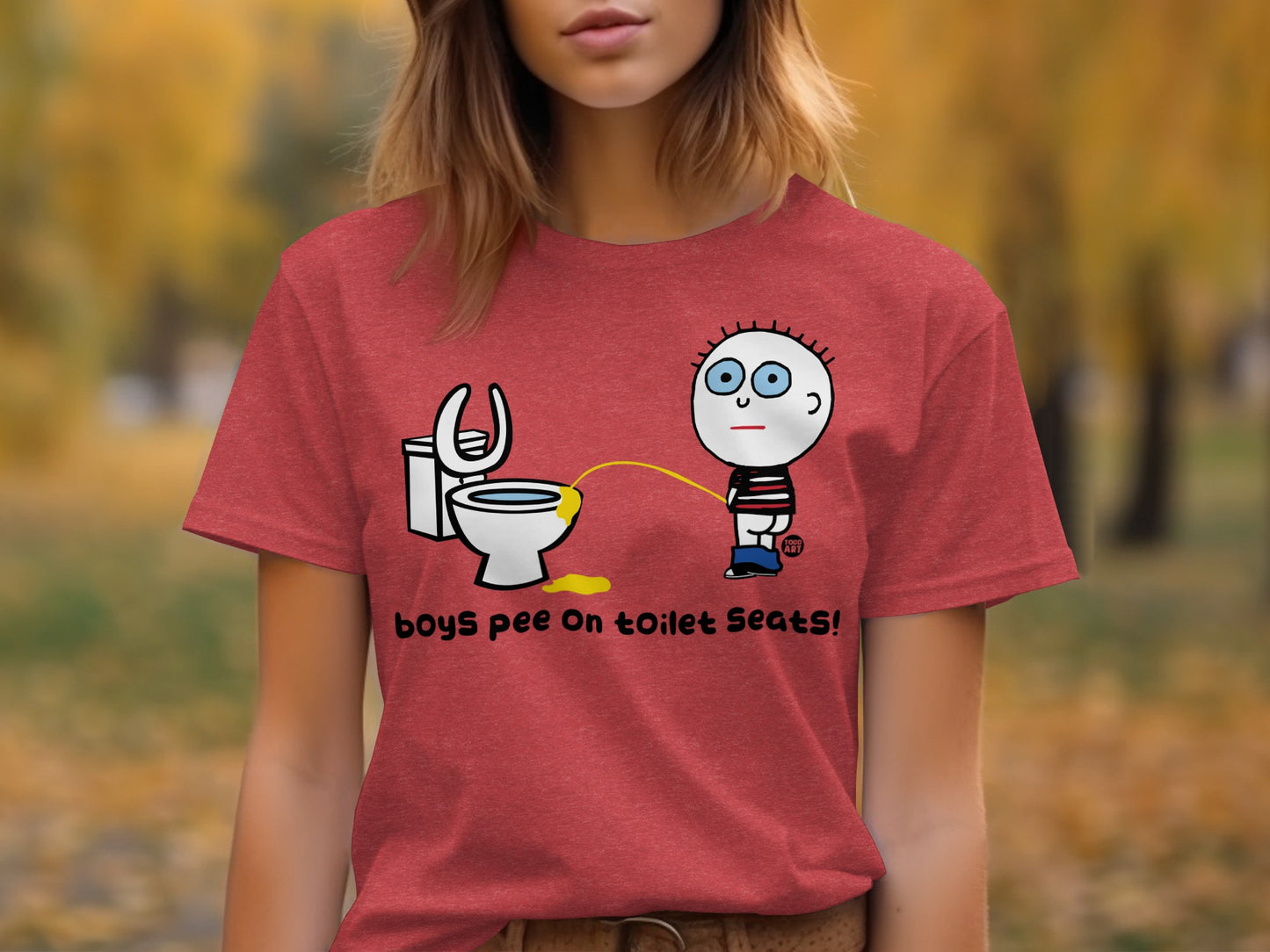 Funny Boys Pee On Toilet Seats Cartoon T-Shirt