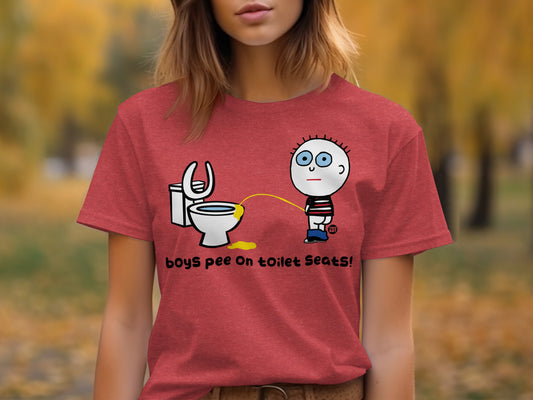 Funny Boys Pee On Toilet Seats Cartoon T-Shirt