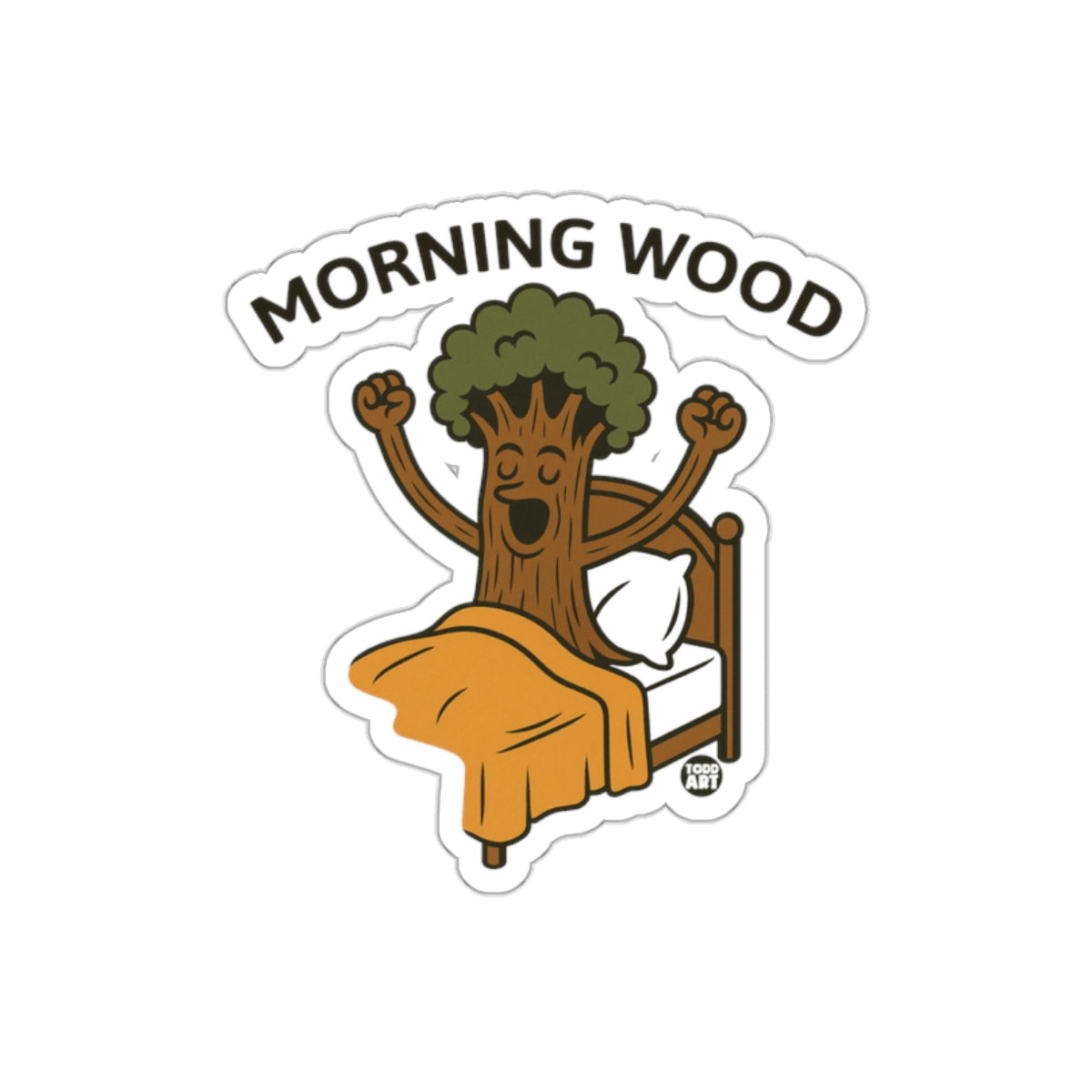 Funny Morning Wood Tree Cartoon Character In Bed sticker