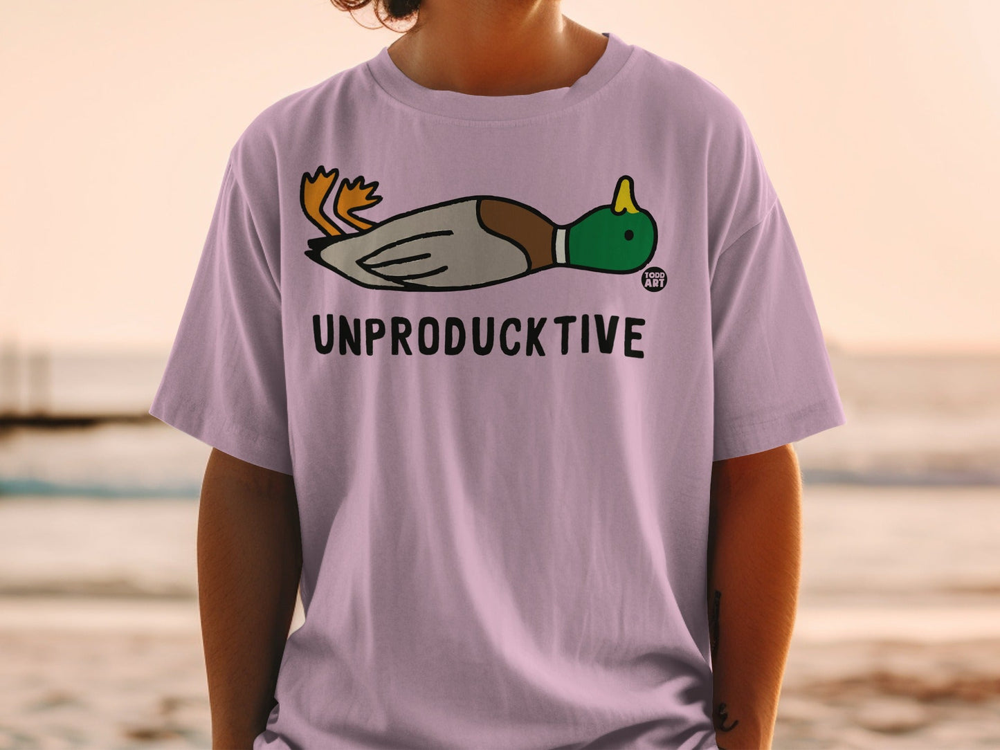 Unproductive Duck Cartoon Graphic Design T-Shirt