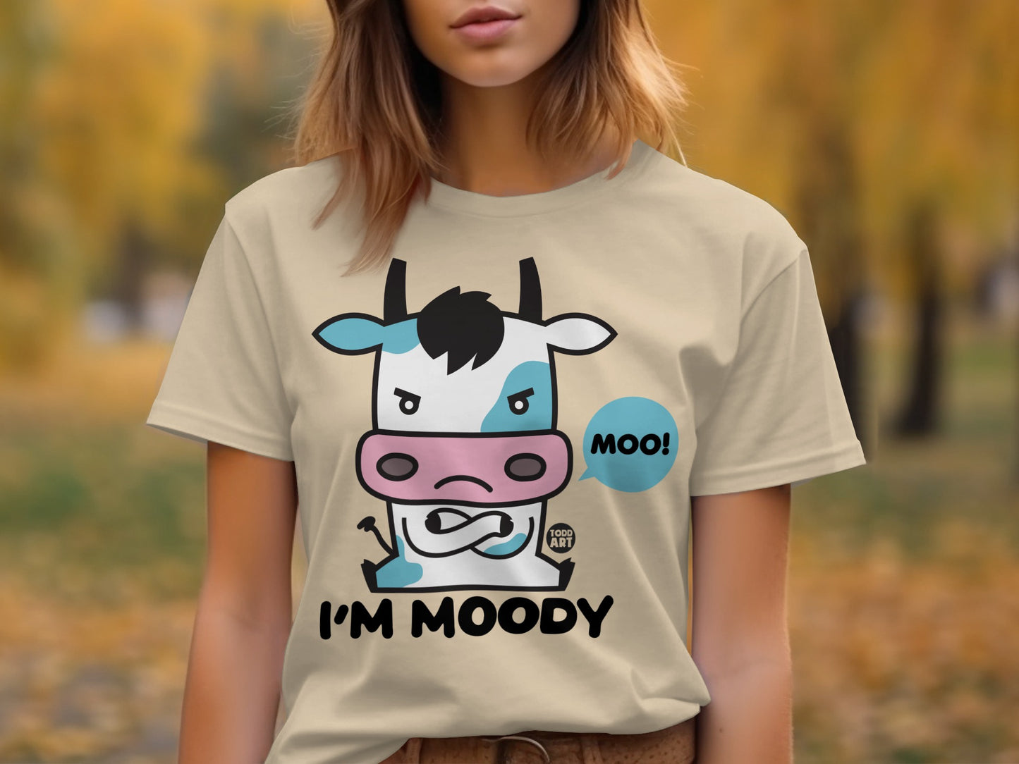 I'm Moody Moo Cartoon Graphic T-Shirt for Humor