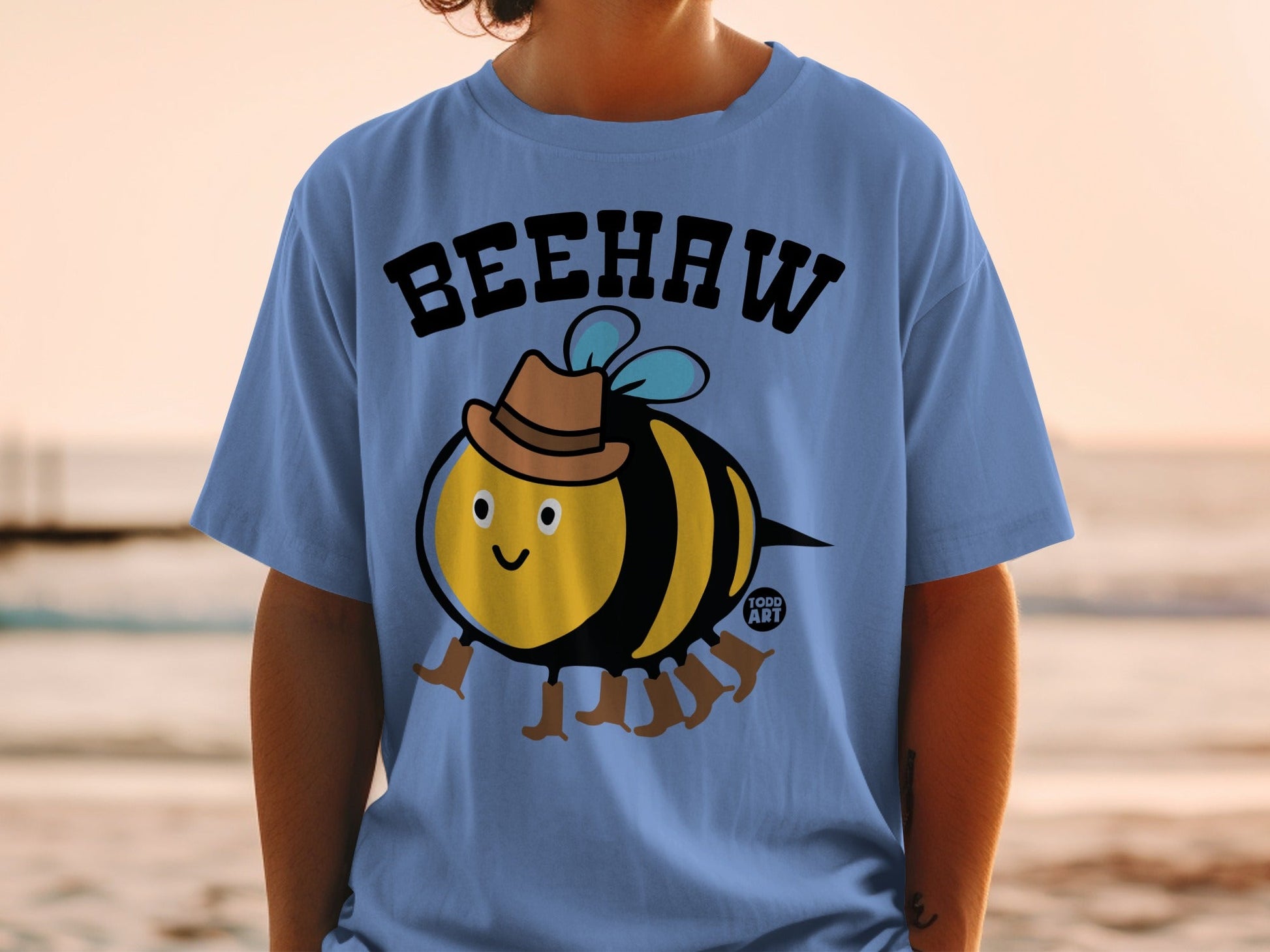 Beehaw Cute Cartoon Bee with Hat Graphic Tee Shirt