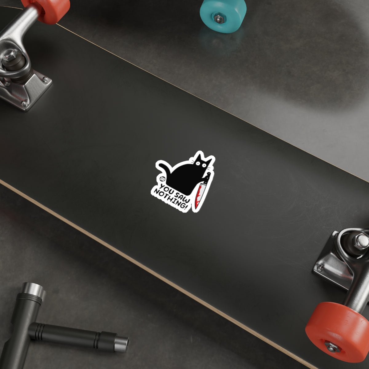 You Saw Nothing Cat Sticker Funny Skateboard Decor