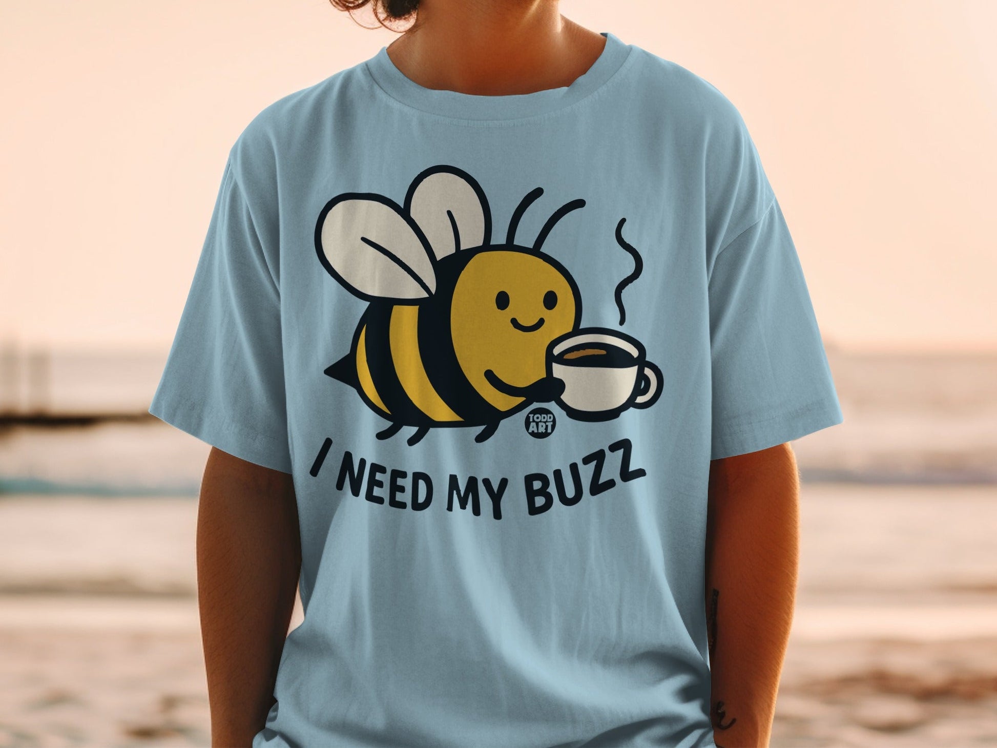I Need My Buzz Cute Bee Holding Coffee Graphic Shirt