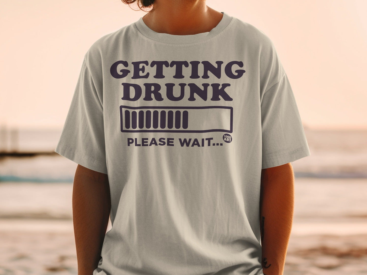 Getting Drunk Please Wait Funny Graphic T-Shirt