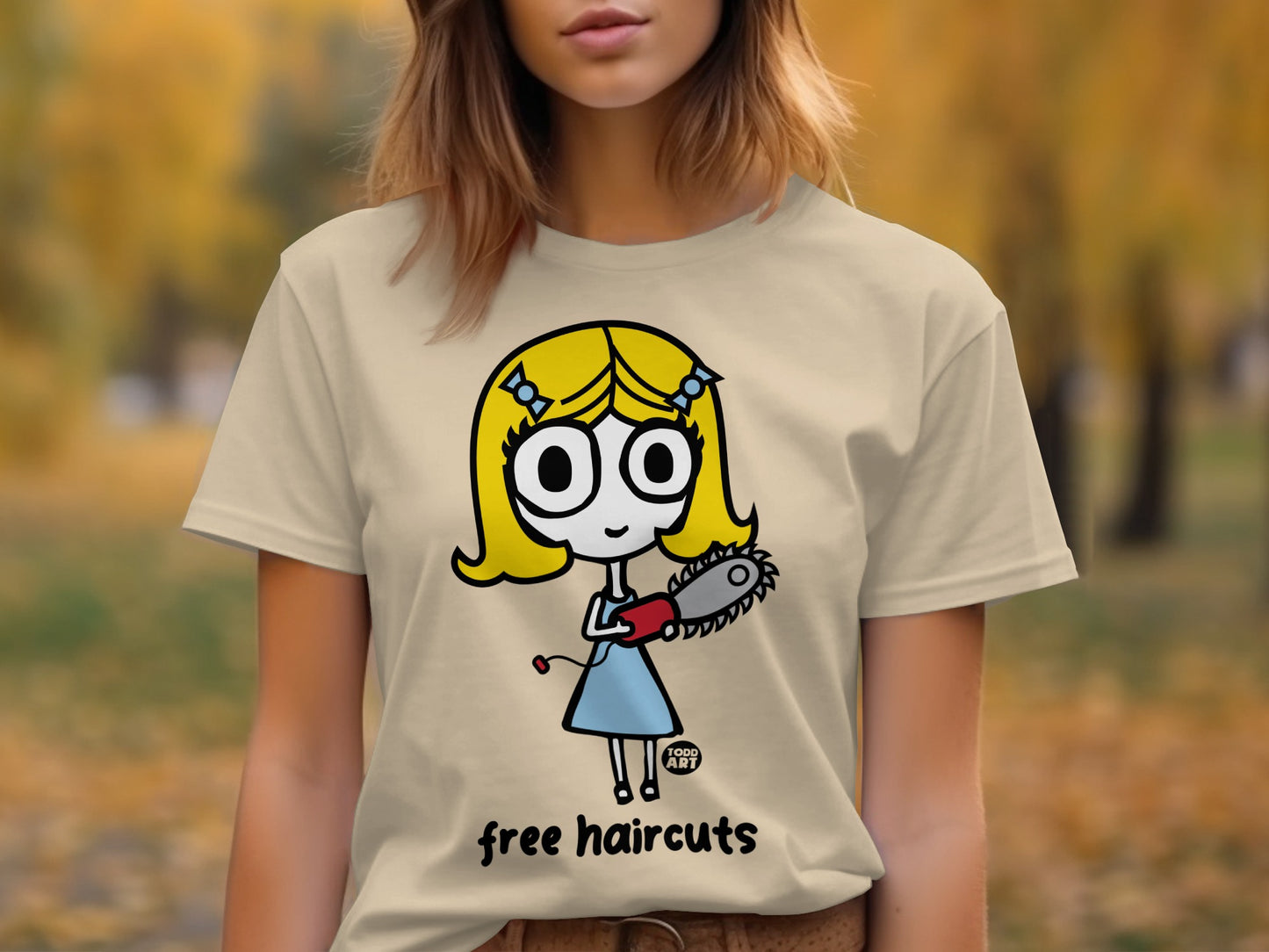 Free Haircuts Cartoon Character Graphic T-Shirt