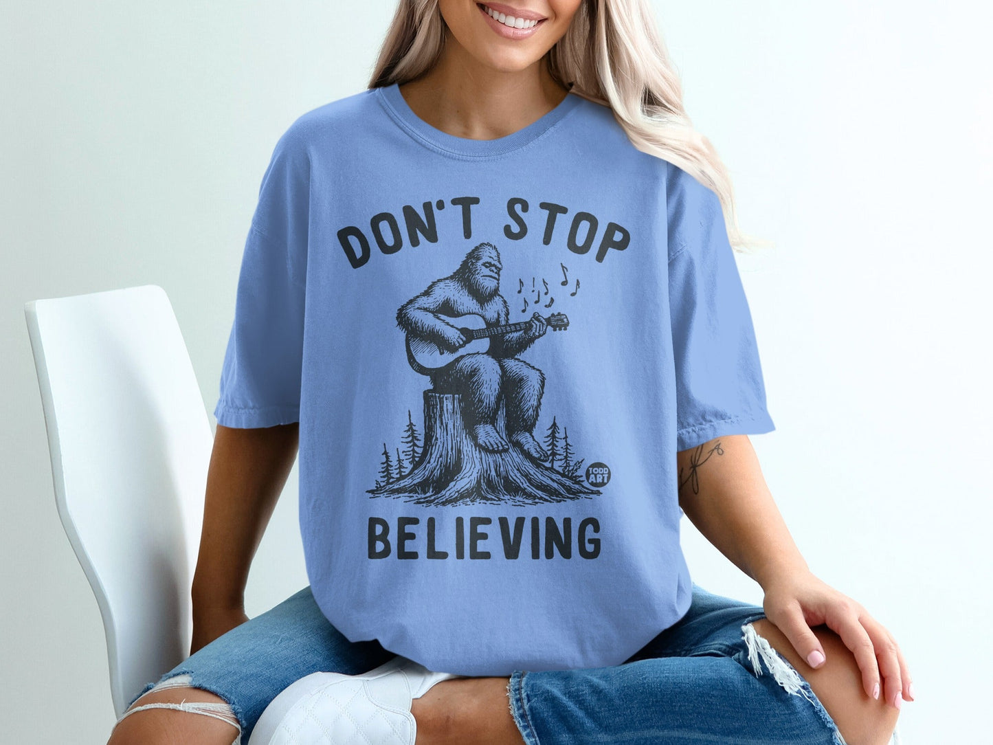 Don't Stop Believing Sasquatch Guitar Graphic Shirt