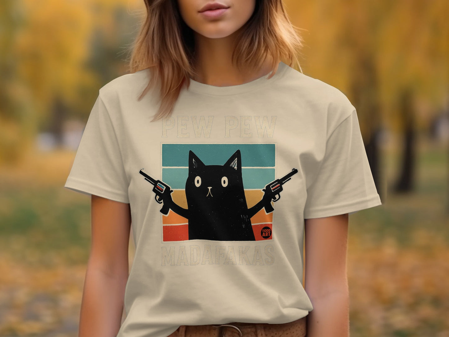 Funny Pew Pew Madafakas Cat with Guns T-shirt