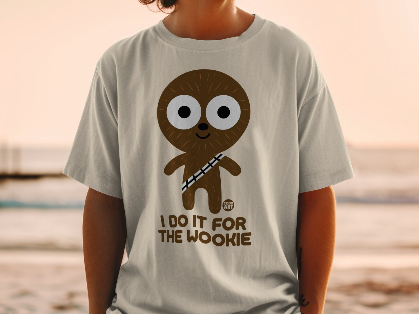 T-shirt with a cartoon Wookiee character and text "I DO IT FOR THE WOOKIE".