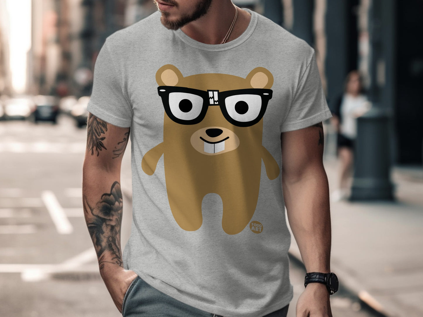 Trendy Bear with Glasses Graphic T-Shirt Design