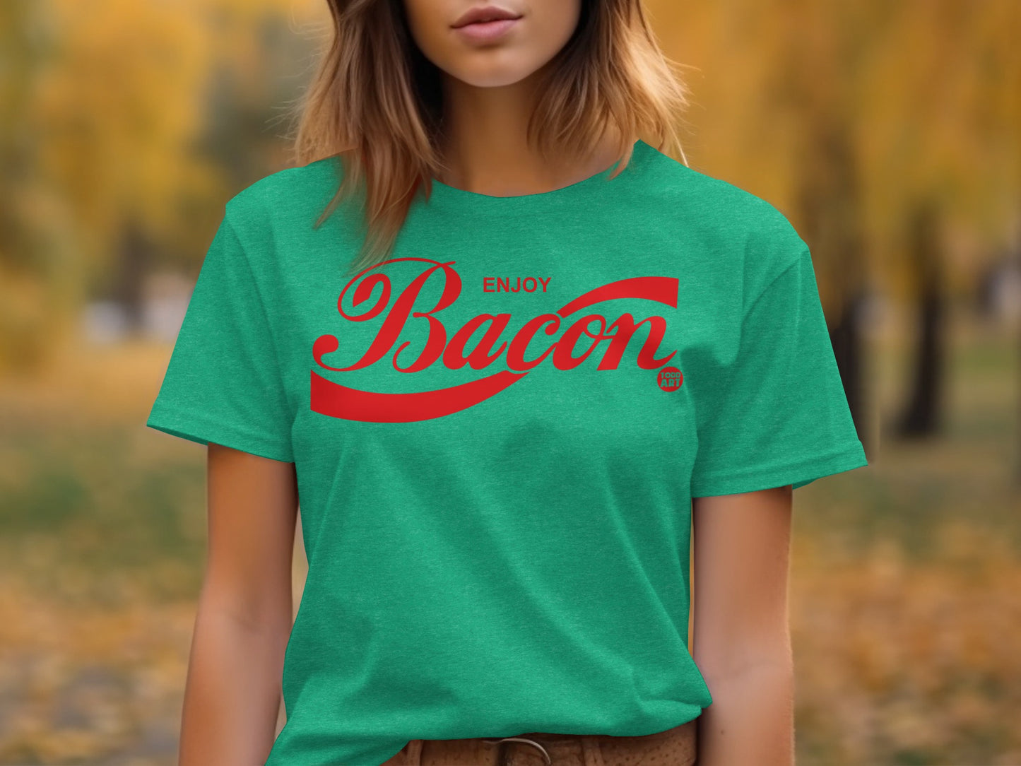Enjoy Bacon Graphic Green T-shirt Casual Wear Product
