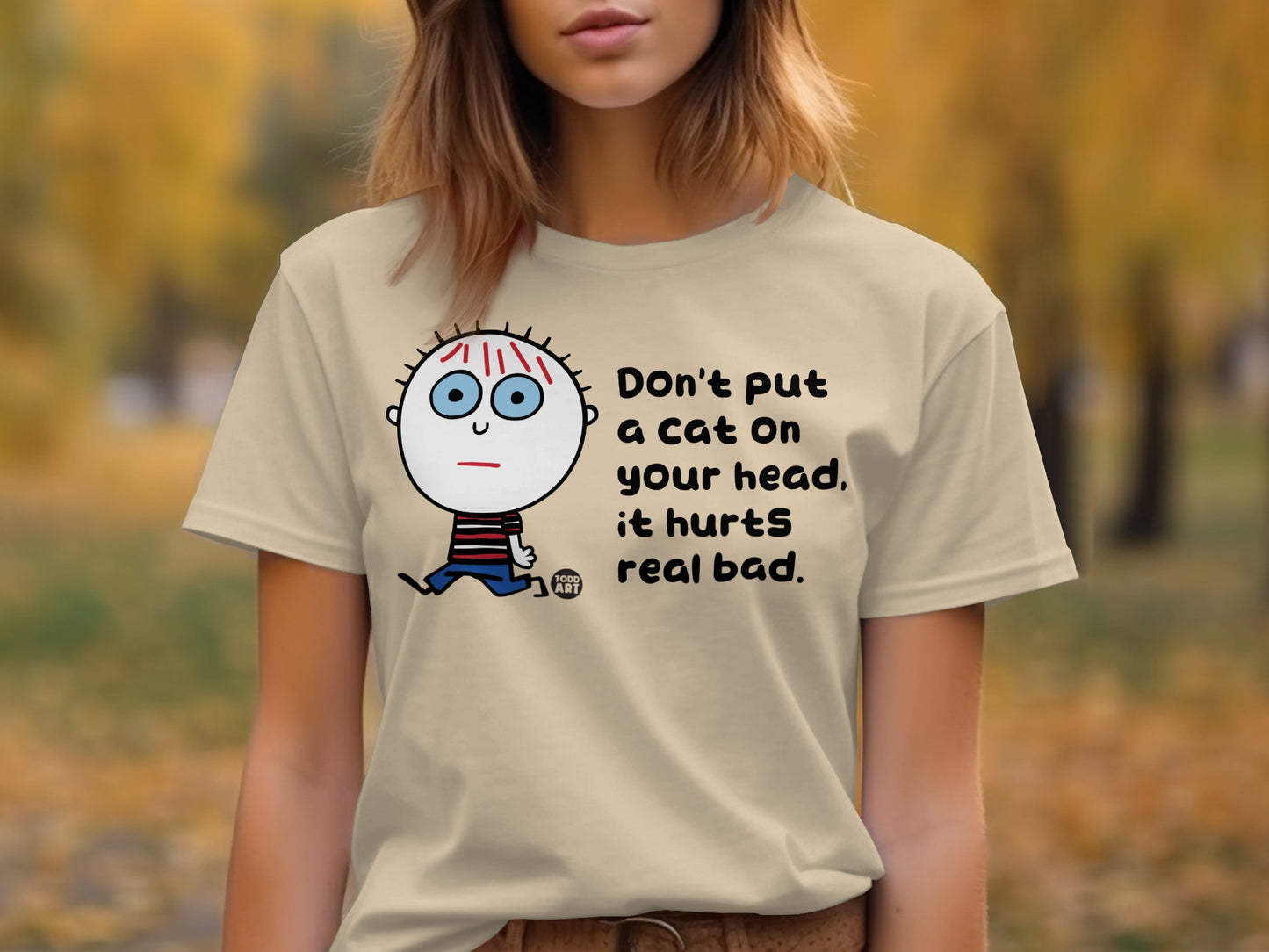 Quirky Graphic Tee with Don't Put a Cat on Your Head Design